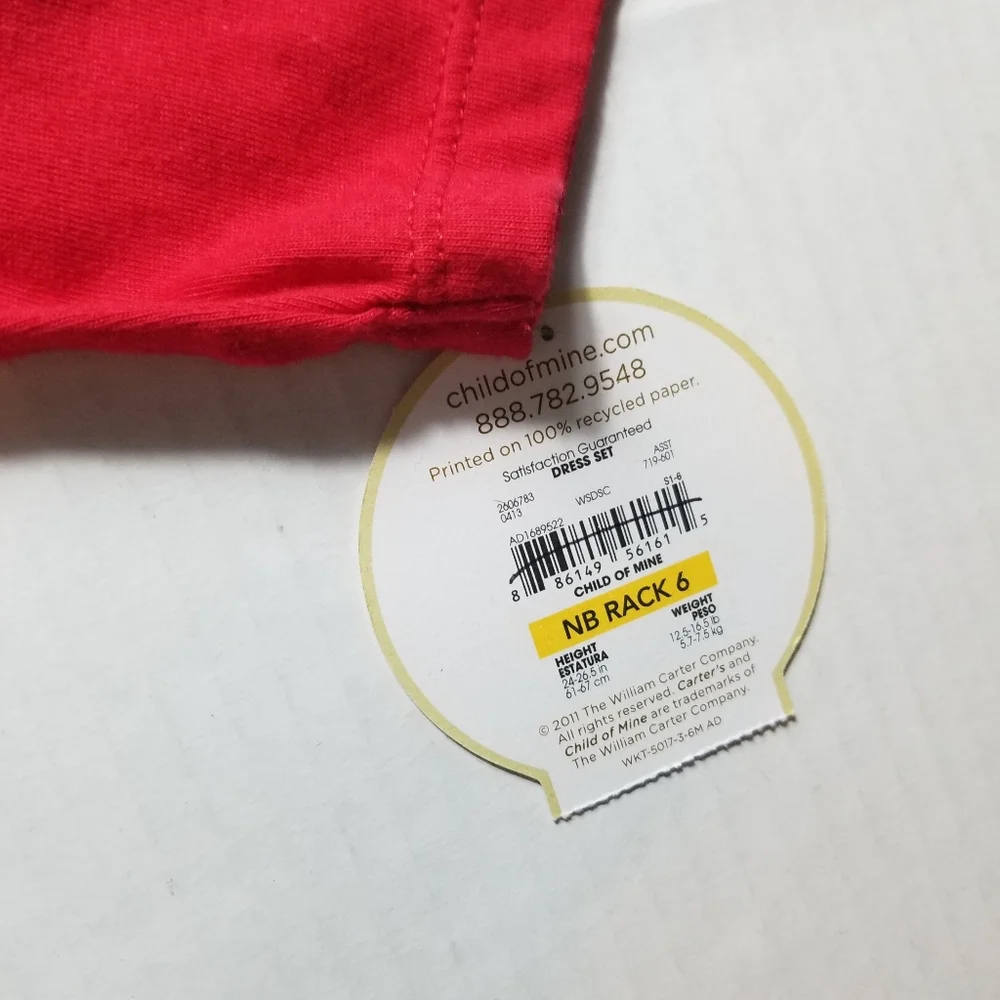 NWT CHILD OF MINE BY CARTER'S 3-PIECE RED GIRL'S DRESS SET SIZE 3 TO 6 M…